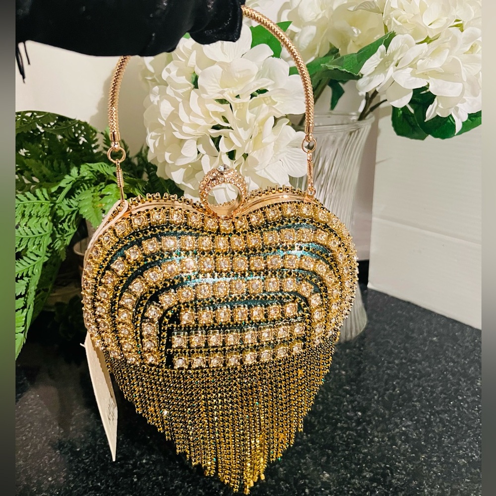 Rhinestone Heart-Shaped Evening Bag NWT